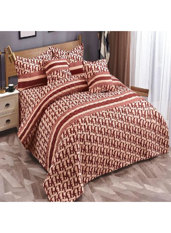 Hours 4-Piece Printed Comforter Set Microfiber Brown/Beige Single
