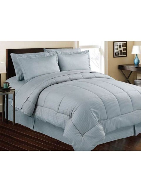 6-Piece Luxury Self Stripe Comforter Set Cotton Sky Blue