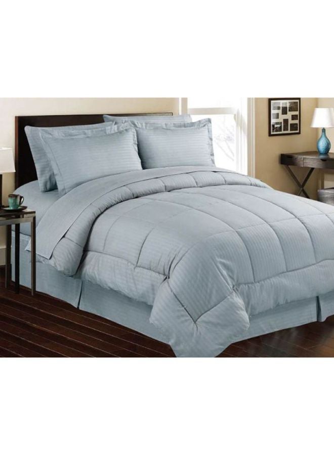Comfy 6-Piece Luxury Self Stripe Comforter Set Cotton Sky Blue 