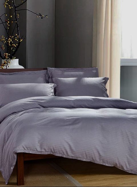6-Piece Luxurious And Comfortable Home Living Soft Touch Durable Lightweight Fabric King Size Bedding Set Includes 1x Duvet Cover 220x240, 1x Fitted Bed Sheet 230x250, 4xPillow Cases Cotton Grey
