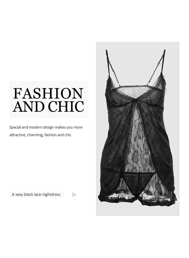 Generic Lace Detail Babydoll Nightdress Black  - Image 3