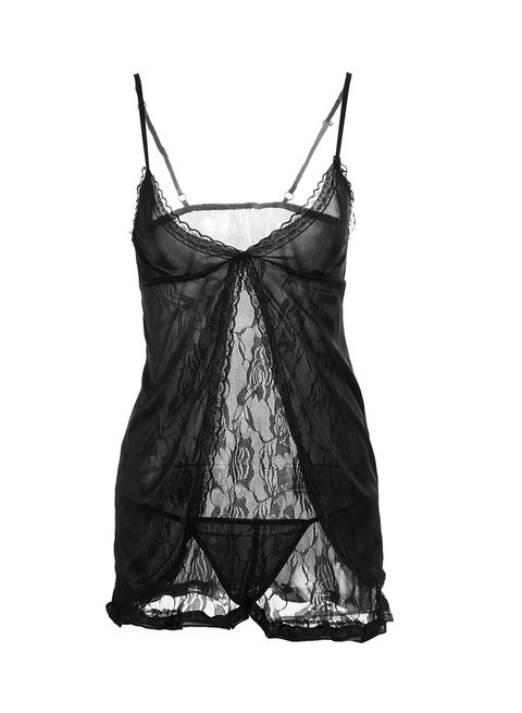 قميص نوم بيبي دول مزيّن بتفاصيل من الدانتيل أسود