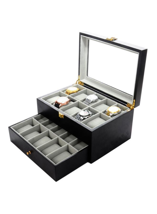 بيوينتي صندوق خشبي متين بطابقين لتخزين الساعات مزود بعدد 20 فتحة - Image 2