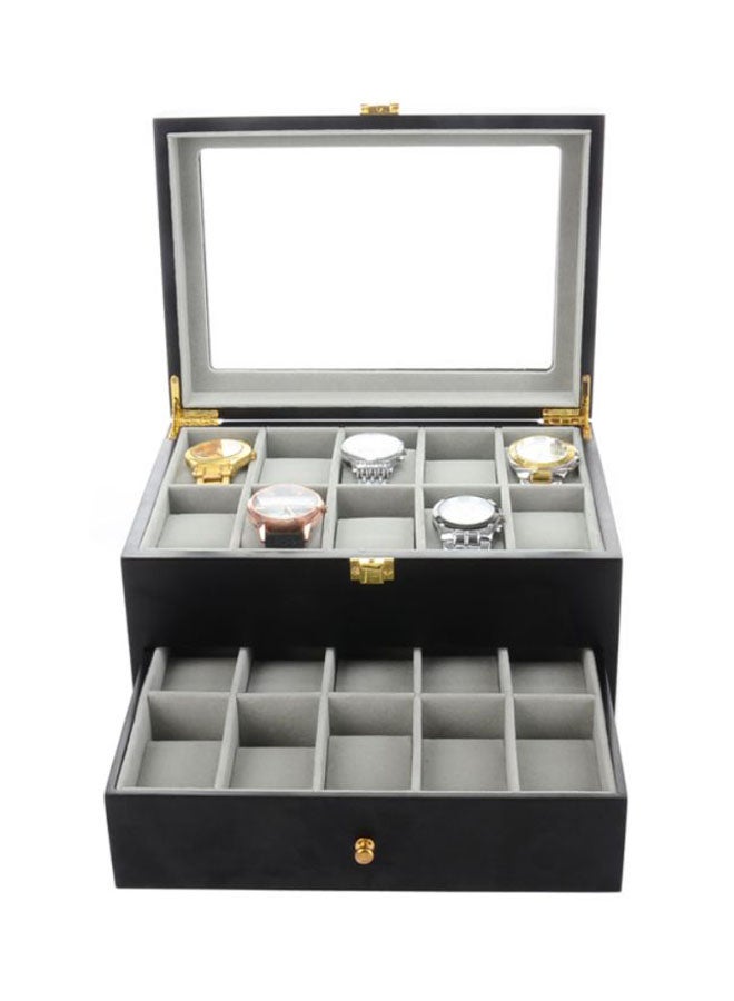 بيوينتي صندوق خشبي متين بطابقين لتخزين الساعات مزود بعدد 20 فتحة - Image 4