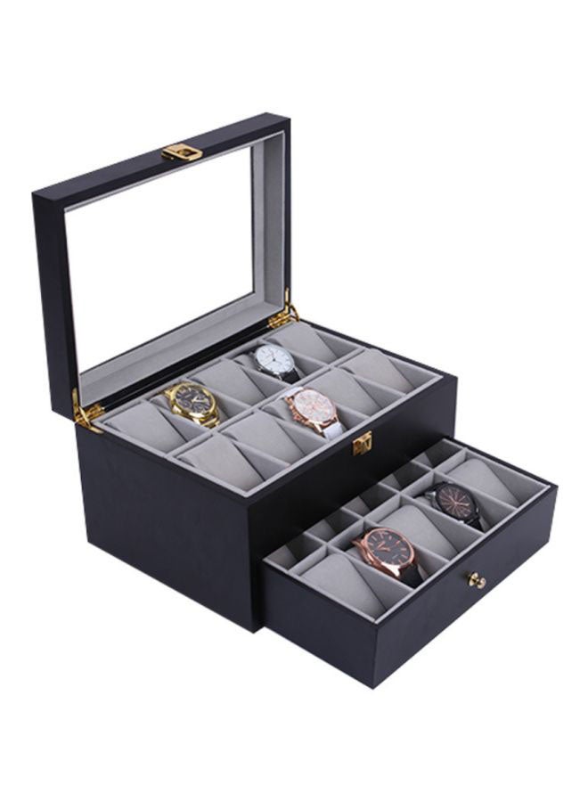 بيوينتي صندوق خشبي متين بطابقين لتخزين الساعات مزود بعدد 20 فتحة - Image 3