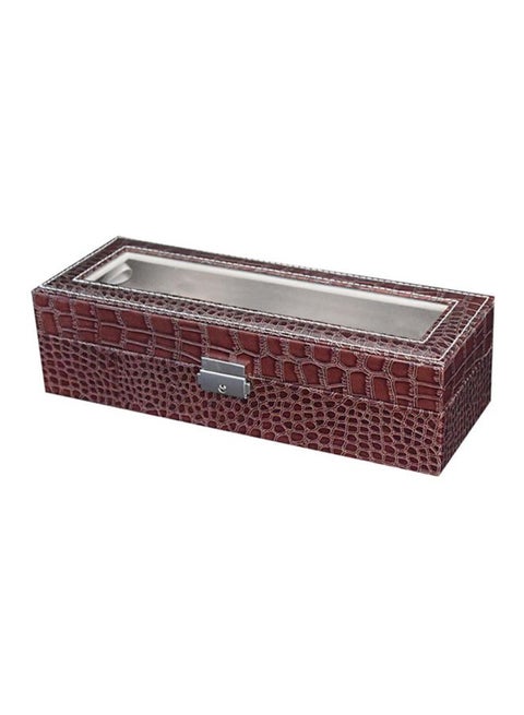 6-Slot PU Leather Fish Print Watch Storage Box With Single Lock