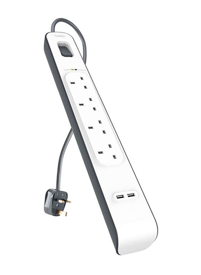 belkin 4-Outlet Surge Protection Strip With 2 USB Port White/Grey  - Image 2