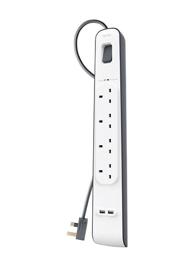 belkin 4-Outlet Surge Protection Strip With 2 USB Port White/Grey  - Image 1
