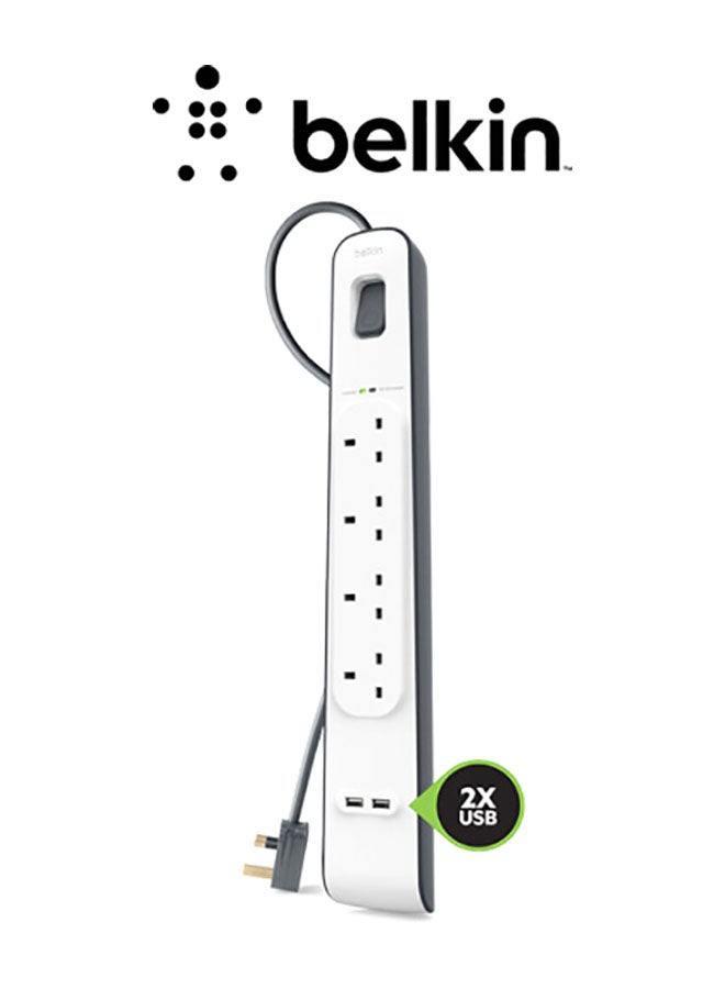 belkin 4-Outlet Surge Protection Strip With 2 USB Port White/Grey  - Image 4