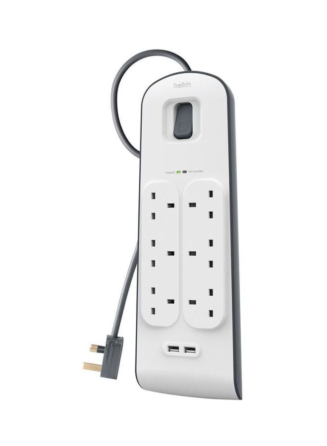 belkin 6-Outlet Surge Protection Strip With 2 USB Port White/Grey - Image 1
