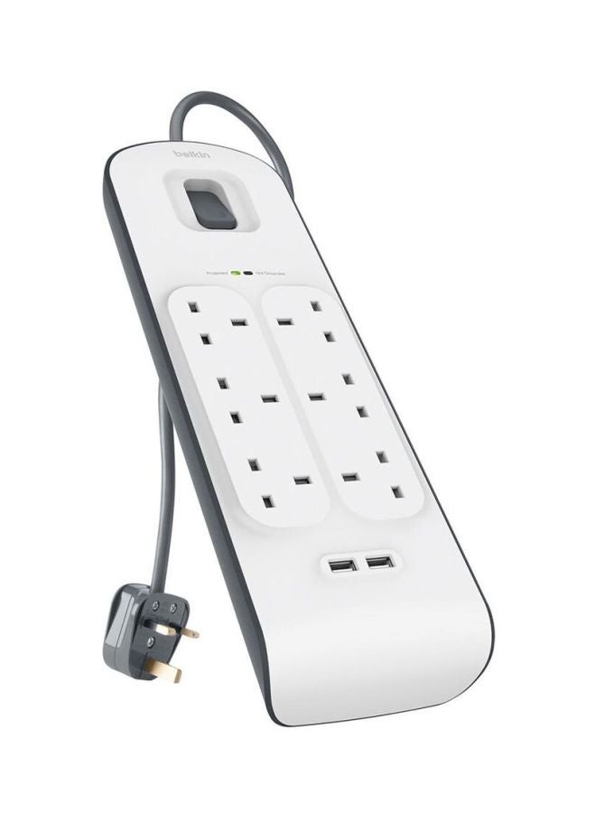 belkin 6-Outlet Surge Protection Strip With 2 USB Port White/Grey - Image 2