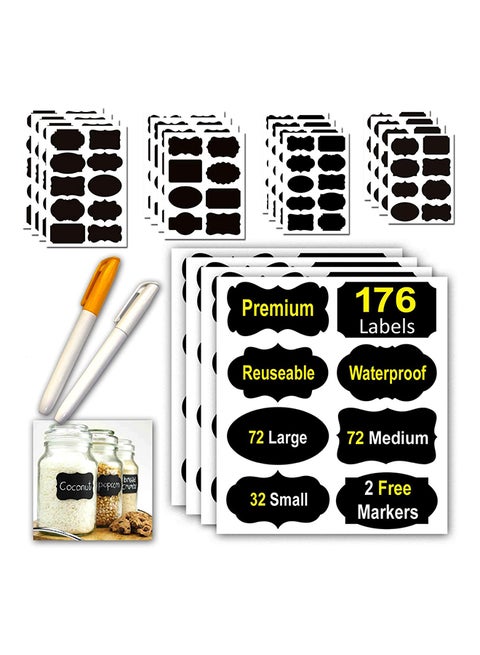 176-Piece Chalkboard Labels With 2 Markers Set Black