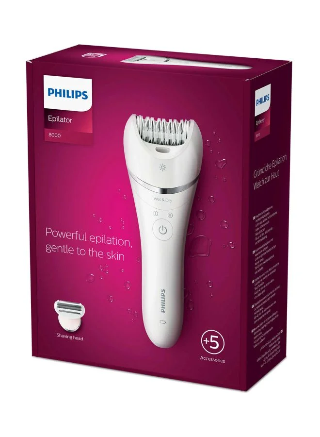 Philips Epilator Series 8000 Wet And Dry epilator BRE710/01, 2 Years Warranty White/Pink