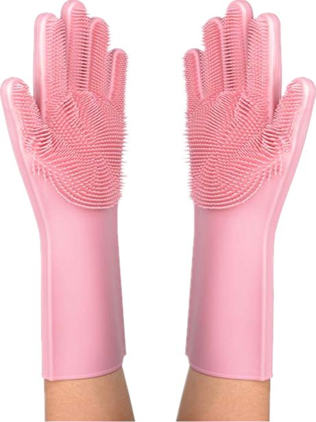 2-Piece Magic Silicone Scrubbing Gloves Set Pink One Size - Image 2