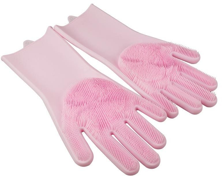 Non slip Waterproof Durable Silicone Dishwashing Gloves Pink One Size  - Image 2
