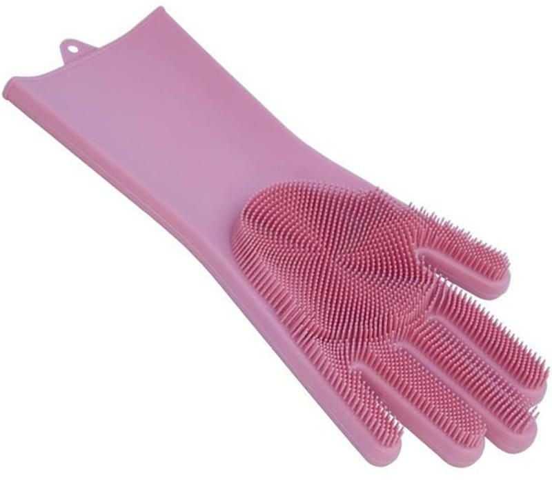 Non slip Waterproof Durable Silicone Dishwashing Gloves Pink One Size  - Image 3