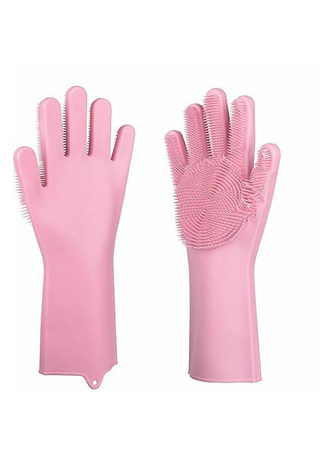 2-Piece Magic Silicone Scrubbing Gloves Set Pink One Size - Image 1