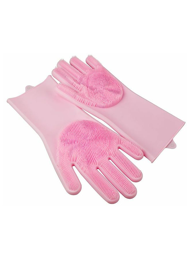 Non slip Waterproof Durable Silicone Dishwashing Gloves Pink One Size  - Image 1