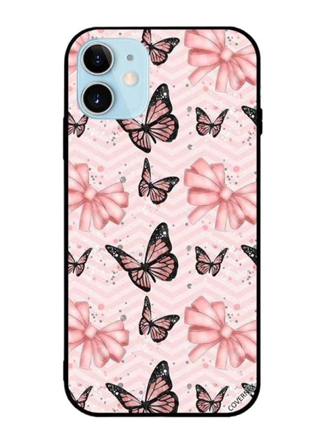 Covernex Apple iPhone 12 Protective Case Cover Printed Featuring Black & Peach Color Butterflies DESIGN_0492 - Image 1