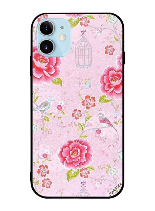 Covernex Apple iPhone 12 Protective Case Cover Printed Featuring Pink Flowers and Birds DESIGN_0530 - Image 1