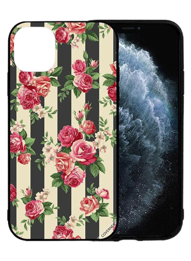 Covernex Protective Case Cover For Apple iPhone 12 Flowers On Black And White Strips - Image 2