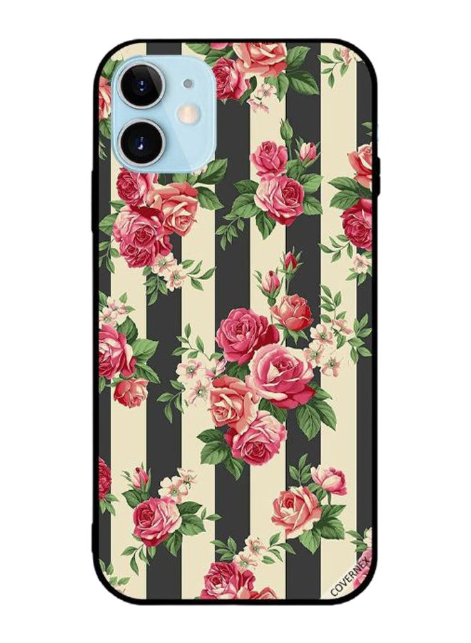 Covernex Protective Case Cover For Apple iPhone 12 Flowers On Black And White Strips - Image 1