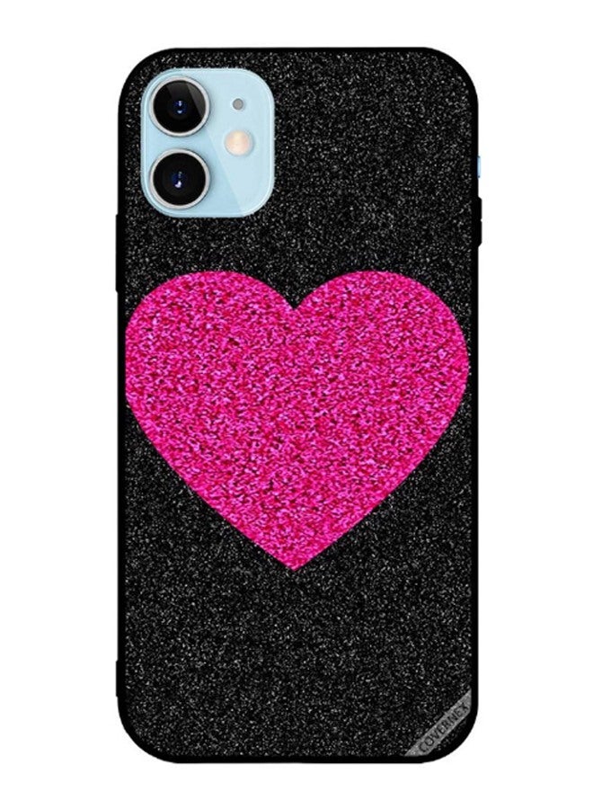 كوفرنيكس غطاء حماية واق لهاتف أبل آيفون 12 ميني قلب وردي اللون وخلفية لامعة بلون أسود - Image 1