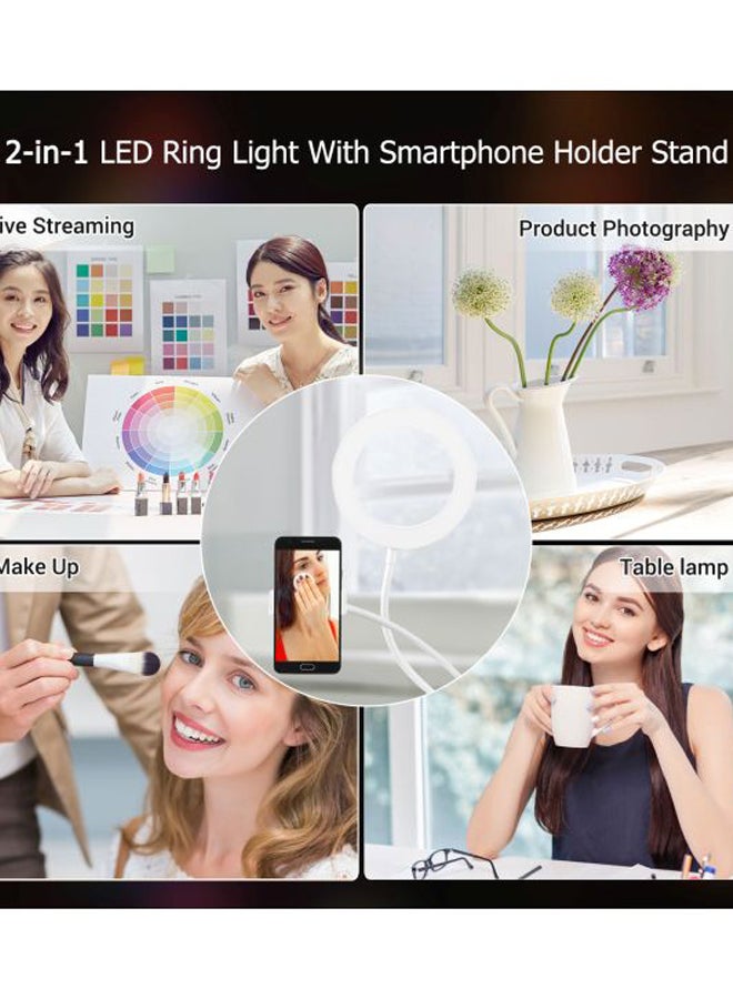 ANDOER 2-In-1 LED Ring Light With Phone Holder White - Image 3