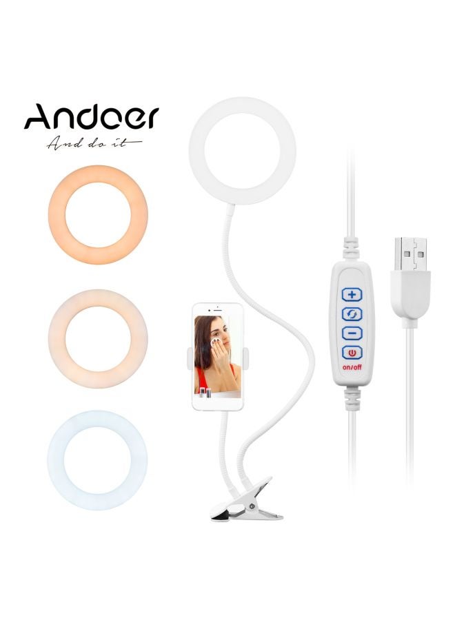 ANDOER 2-In-1 LED Ring Light With Phone Holder White - Image 4