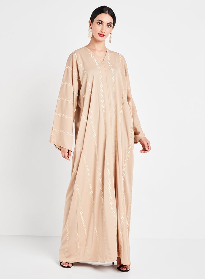 بوسني عباية مطرزة بأكمام واسعة بلون ذهبي بني مائل لللأصفر - Image 1