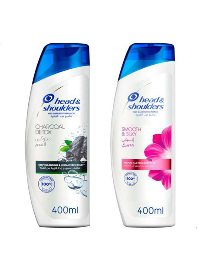 Head & Shoulders 2-Piece Charcoal Detox And Smooth Silky Anti-Dandruff Shampoo Set 800ml 
