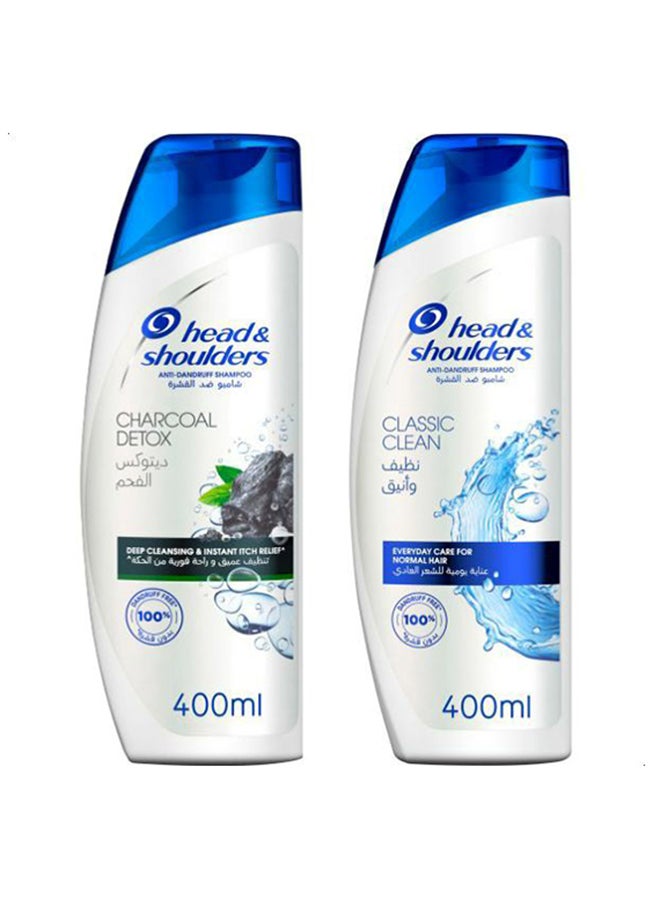 Head & Shoulders 2-Piece Charcoal Detox And Classic Clean Anti Dandruff Shampoo Set 800ml 