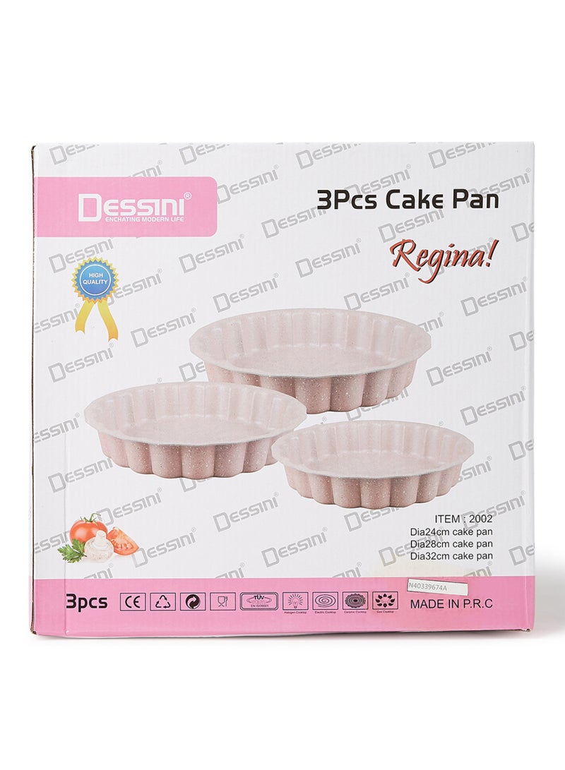 DESSINI 3-Piece Granite Cake Pan Set Grey Small Pan (24), Medium Pan (28), Large Pan (32)cm  - Image 4