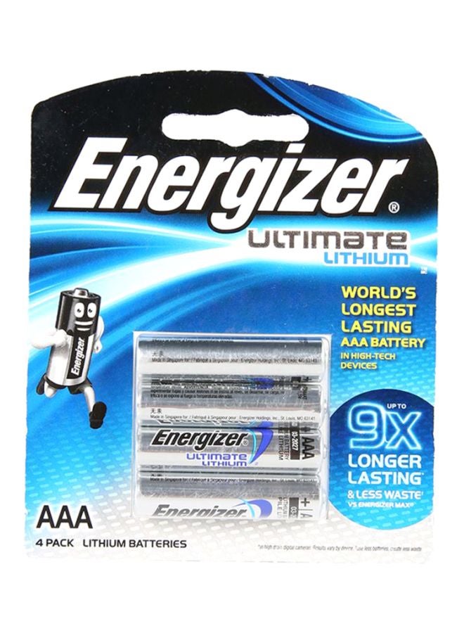 إنرجايزر 4 قطع من طقم بطاريات ليثيوم ألتيمت من النوع AAA فضي