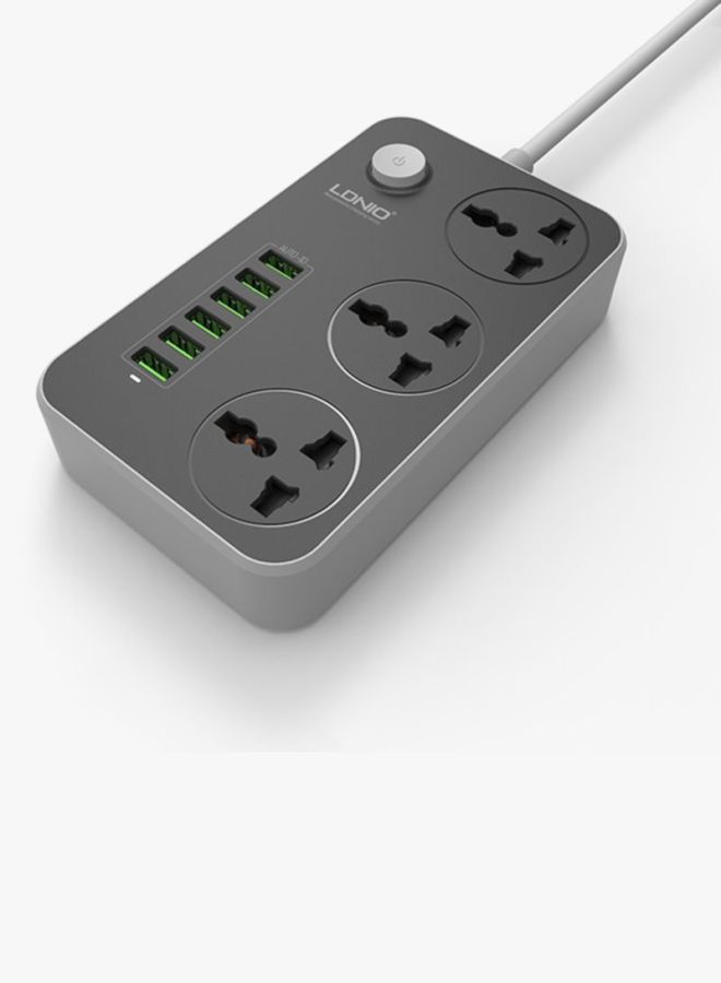 LDNIO - 3-Power Socket And 6-Port USB Adapter Grey 162 x 97 x 38mm - Image 1