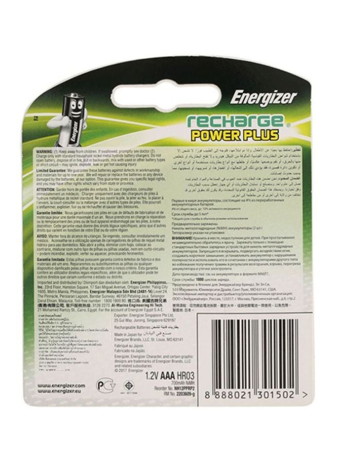 Energizer - Energizer Rechargeable batteries - AAA  Pack Of 2 Silver/Green - Image 1