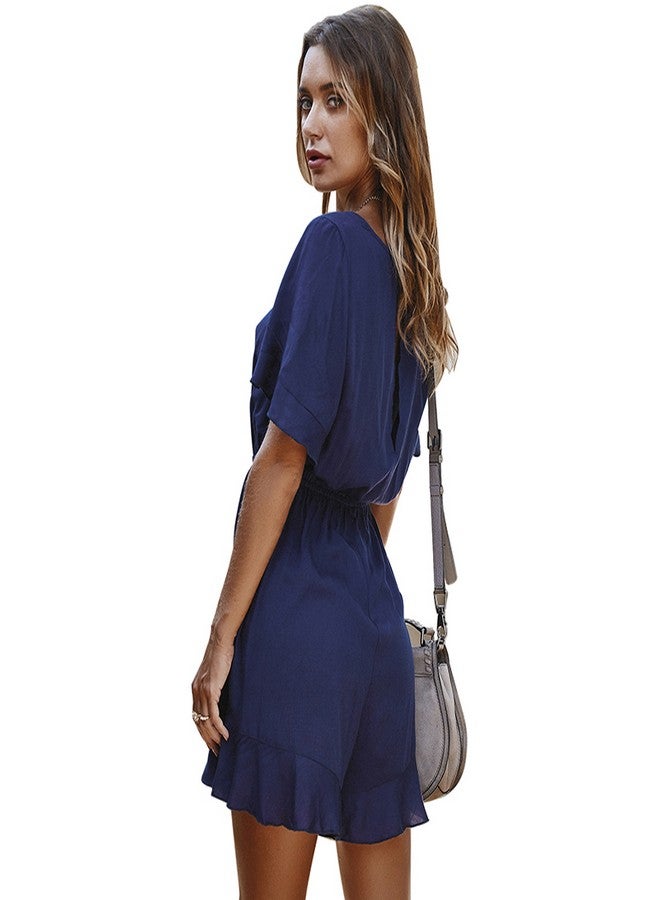Casual Flared Hem Ruffles Jumpsuit Dark Blue  - Image 3