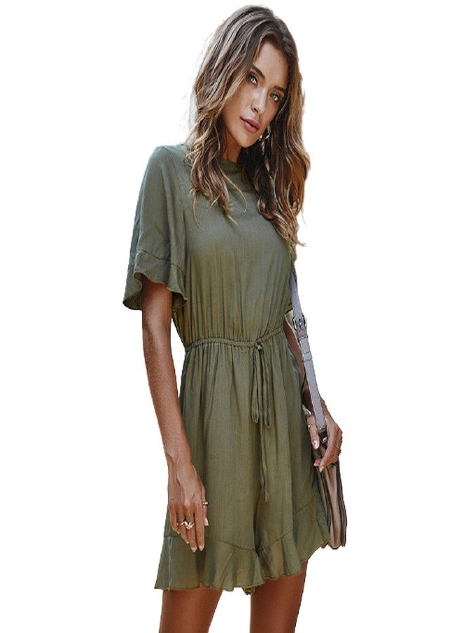 Casual Flared Hem Ruffles Jumpsuit Army Green - Image 1