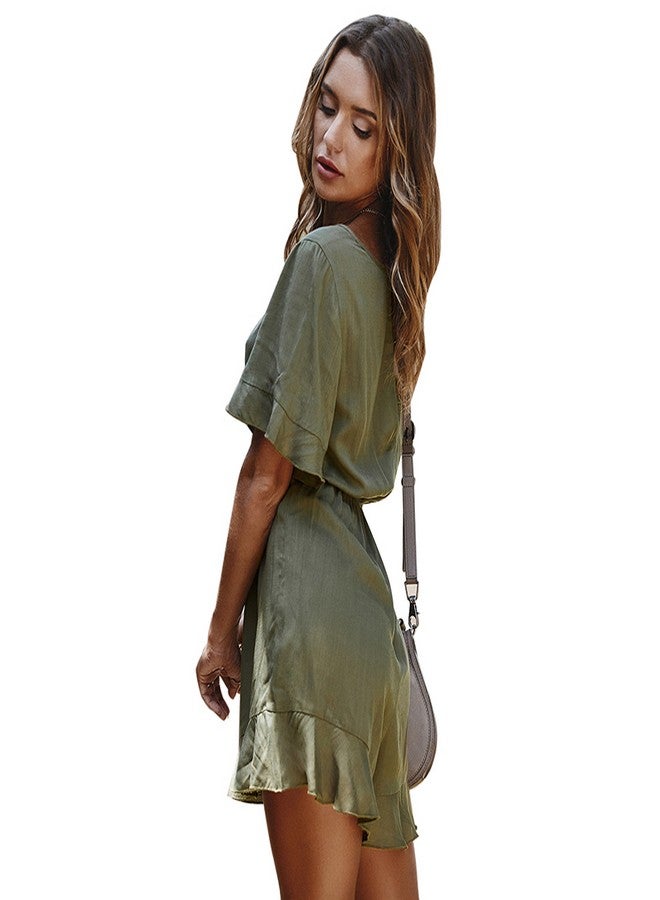 Casual Flared Hem Ruffles Jumpsuit Army Green - Image 3