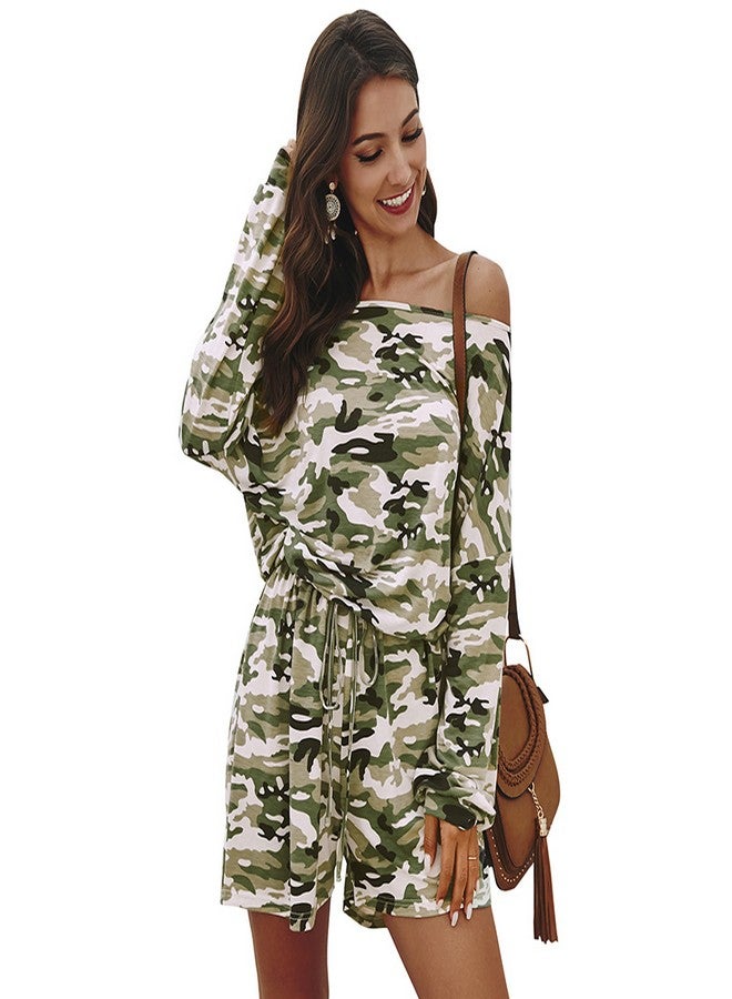 Spring Camouflage Off Shoulder Jumpsuit Light Green  - Image 1