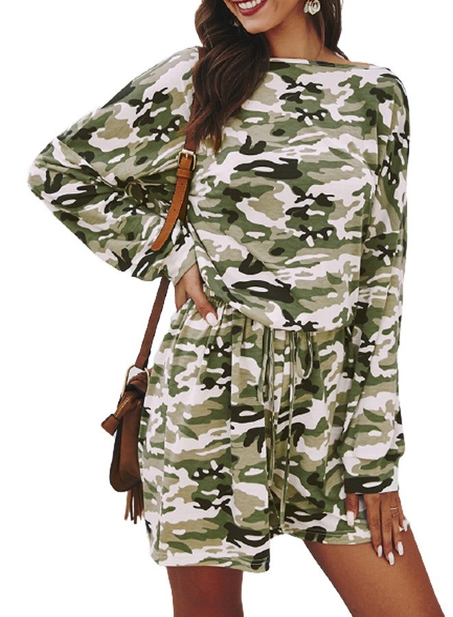 Spring Camouflage Off Shoulder Jumpsuit Light Green  - Image 3