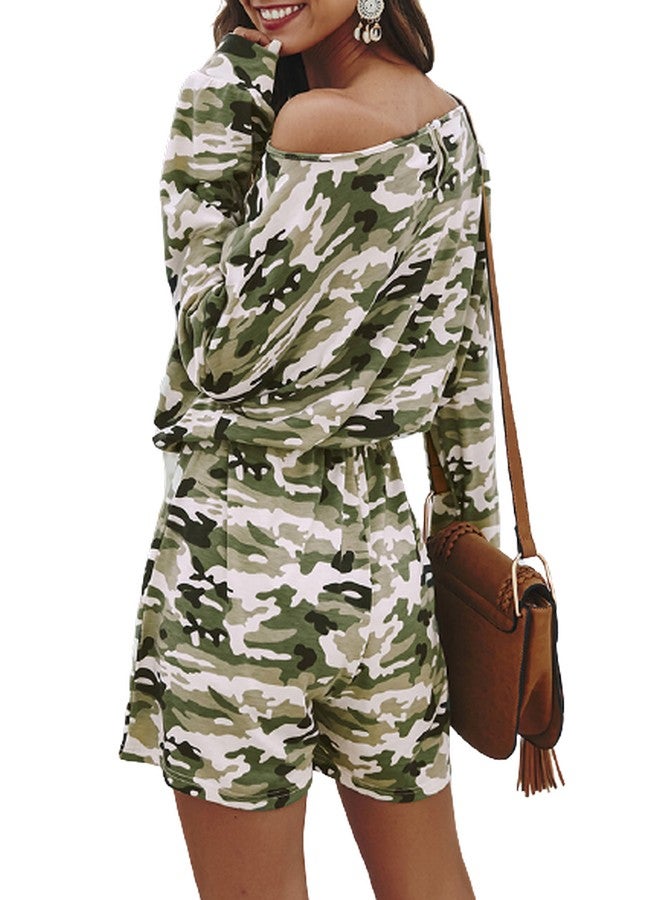 Spring Camouflage Off Shoulder Jumpsuit Light Green  - Image 4