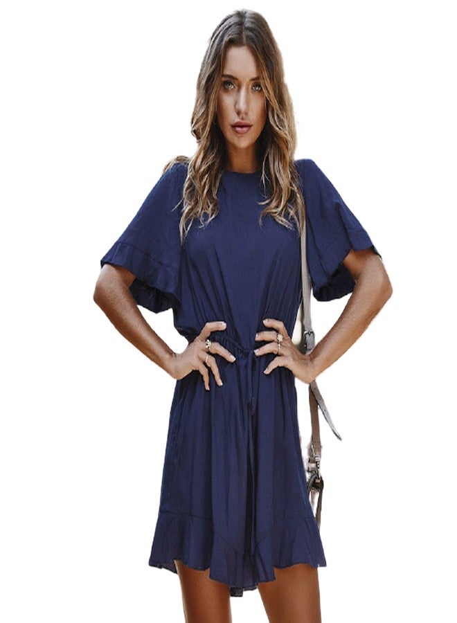 Casual Flared Hem Ruffles Jumpsuit Dark Blue  - Image 2