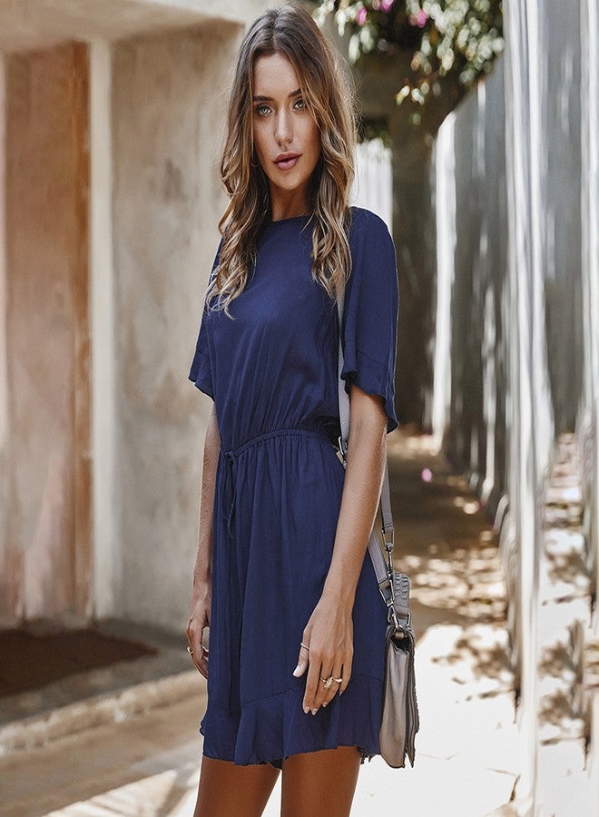 Casual Flared Hem Ruffles Jumpsuit Dark Blue  - Image 4