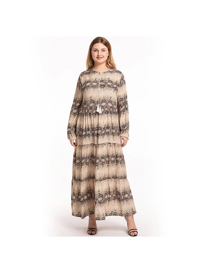 Women Plus Size Dress Leopard, Snake and Chain Printed Beige/Black