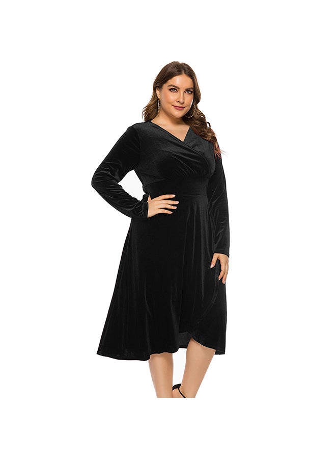 Women's Velvet Crossover Long Sleeve Dress Black - Image 1