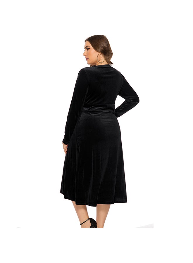 Women's Velvet Crossover Long Sleeve Dress Black - Image 2