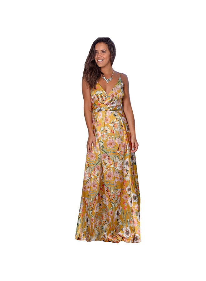 Backless Ruffle Hem Beach Holiday Maxi Tank Long Dress Multicolour - Image 1