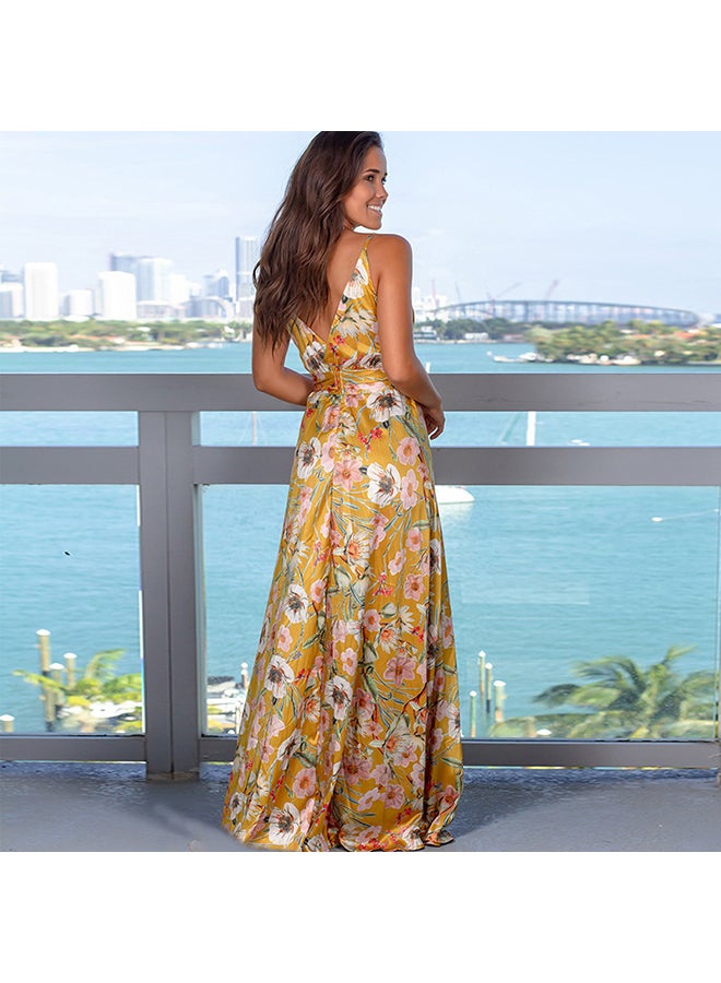Backless Ruffle Hem Beach Holiday Maxi Tank Long Dress Multicolour - Image 2