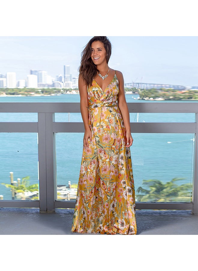 Backless Ruffle Hem Beach Holiday Maxi Tank Long Dress Multicolour - Image 3